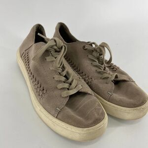 Toms Gray tan Suede Braid Tie low Sneaker shoe womens 8